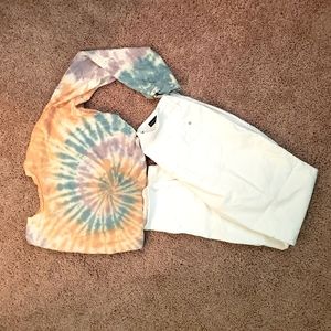 Womena white jegging & tie-dye long sleeve t-shirt